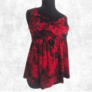 Torrid Red Rose Print Babydoll Top – Plus Size 2 (22) | Gothic Romantic Sleevele